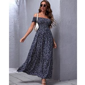 Off Shoulder Boho Split Thigh Floral Dress